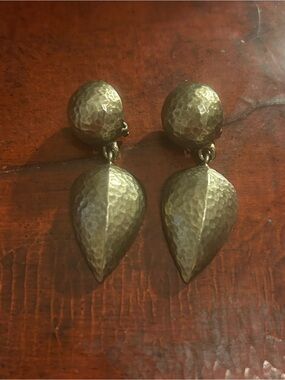 Vintage Givenchy Paris New York Signed SilverHammered Brutalist Clip Earrings
